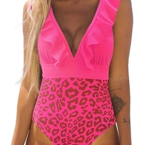 Leopard print one piece bathing suit